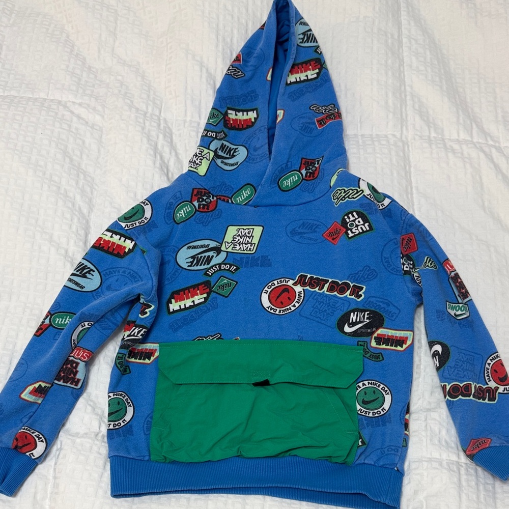 Nike Kids Blue Hoodie with Green Pocket